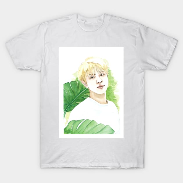 BTS Jin Kim Seokjin Nature Plant Watercolour Painting T-Shirt by NiamhYoungArt